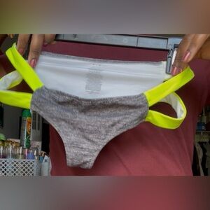 PINK Victoria's Secret Gray and Neon Yellow Swim Bottom